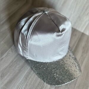 Silver Satin Cap with Glitter Brim